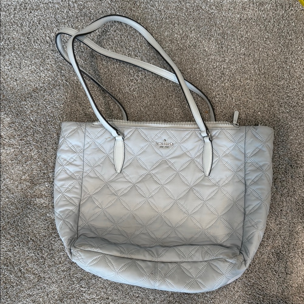 Kat Spade Gray Quilted Leather Tote